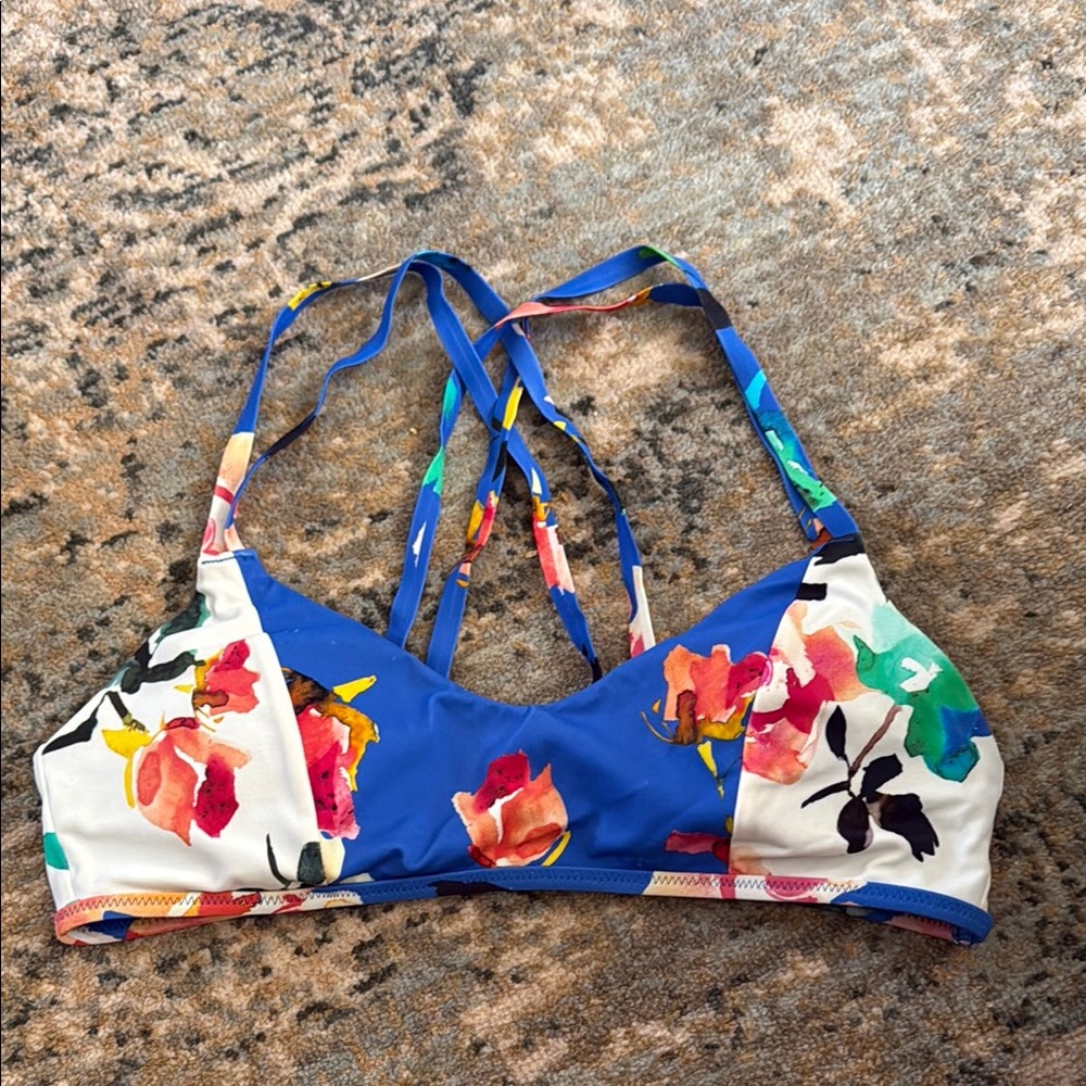 Athleta Floral Bikini Top with Blue and Multicolor Design